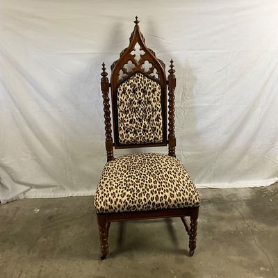 3714 Gothic Revival Style High Back Chair with Leopard Print Upholstery