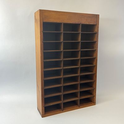 Vintage Wooden Mail Sorter Cubby Cabinet
