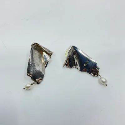 3033 1993 Studio Artisan .999 Fine Silver, 24K Gold & Cultured Pearl Earrings