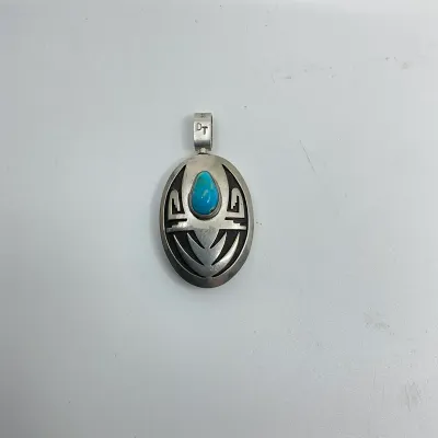 3042 Duane Tawahongva Hopi Sterling Silver, 14k & Turquoise Overlay Pendant