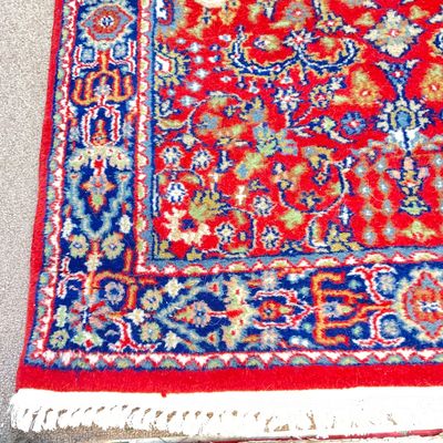 Traditional Persian-Style Red and Blue Wool Runner Rug