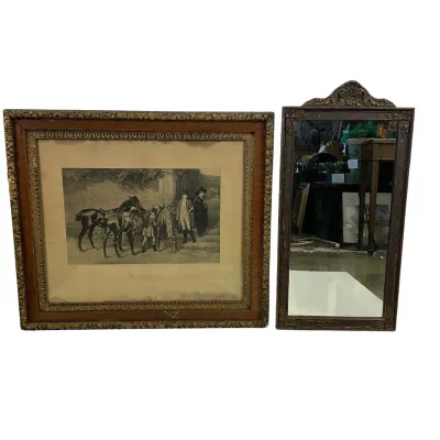 3691 Antique 'Twixt Love and Duty' Framed Print & Ornate Wall Mirror