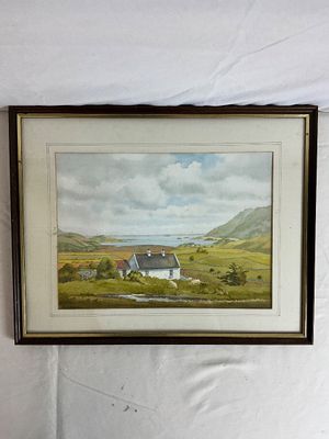 Framed Landscape Watercolor Painting Signed Olive E. Davison