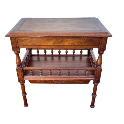 3705 Vintage Wooden Two-Tier Side Table with Spindle Gallery & Drawer