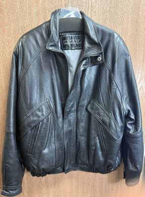 Collezione SA Black Leather Bomber Jacket - Size XL