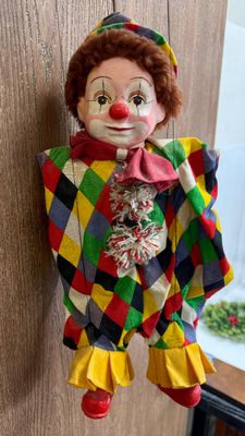 Vintage Harlequin Clown Marionette Puppet