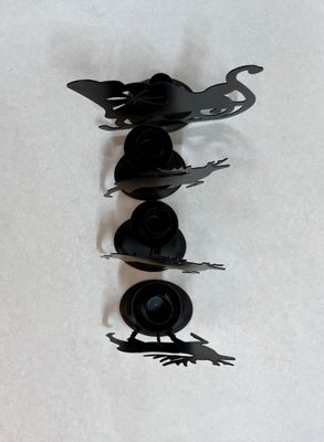 Vintage Black Metal Sleigh and Reindeer Candle Holder Set