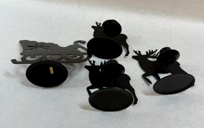 Vintage Black Metal Sleigh and Reindeer Candle Holder Set