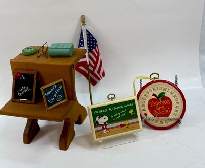 Vintage Teacher & School Miniature Collectibles Lot with Snoopy Plaque
