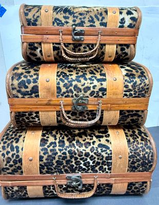 Vintage Faux Leopard Print Nesting Suitcases - Set of 3