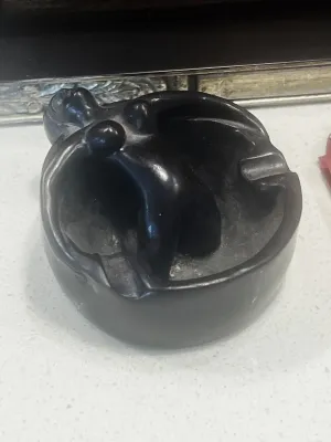 Vintage black ceramic or stone ashtray