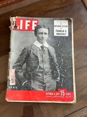 Vintage LIFE magazine from October 6, 1947, featuring a cover story on "The Boyhood Letters of Franklin D. Roosevelt,"