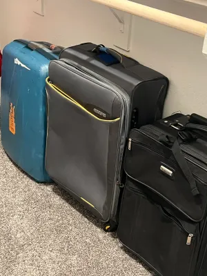 Assorted suitcases.