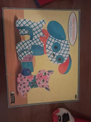 VINTAGE CLOWN FLASHLIGHT, LAMB CHOPS PUPPETS AND PRESCHOOL PUZZLE
