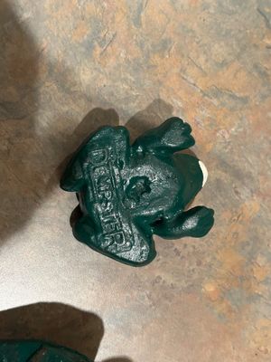 DEMPSTER CAST IRON FROG PAPERWEIGHTS AND CERAMIC WINDCHIME
