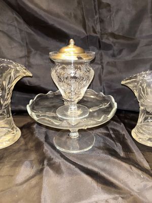 TWO PRINCESS HOUSE, BASKETS, JELLY JAR, & PEDESTAL DISH