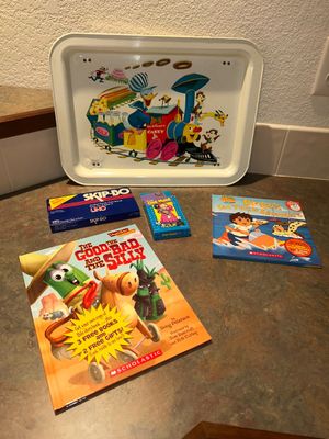 WALT DISNEY CASEY JR METAL TRAY AND CHILDREN'S GAMES AND BOOKS