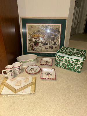 CHARLES WYSOCKI SIGNED PRINT AND ROYAL SEASONS HOLIDAY TABLEWARE