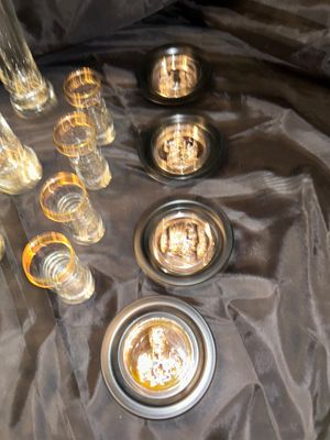 BEER GLASSES, SHOT GLASSES, AND COASTERS