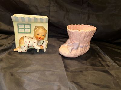 TWO ADORABLE MCM BABY PLANTERS NAPCO AND THOMAS CERAMICS