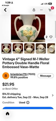 1940’s WELLER HANDLED VASE AND REDWING VASE