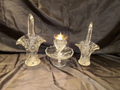 TWO PRINCESS HOUSE, BASKETS, JELLY JAR, & PEDESTAL DISH