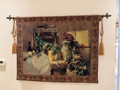 BEAUTIFUL FRENCH WALL TAPESTRY WITH WALL MOUNT AND ROD