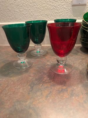 ROYAL KENDAL FINE BONE CHINA PLATES,, GREEN & RED COLORED WATER GOBLETS AND PLATES & MORE