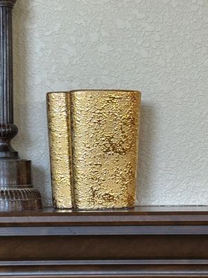 LEMINEX 22KT GOLD EMBOSSED VASE WREATH, AND CANDLESTICK HOLDERS