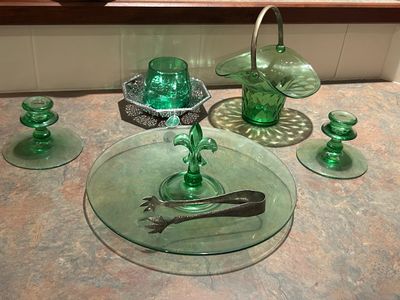 MUSSBACH GERMANY CHROME WARE AND GREEN GLASSWARE COLLECTION
