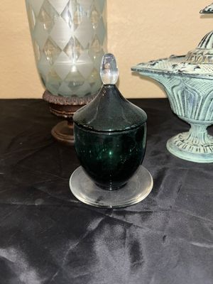 ASSORTED HOME DECORATIVE GLASSWARE AND CAST INCENSE BURNER