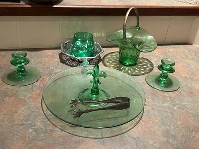 MUSSBACH GERMANY CHROME WARE AND GREEN GLASSWARE COLLECTION