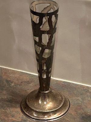 GOTHIC BORDER TEA POT, BRASS BOOK ENDS, SILVER AND GLASS BUD VASES AND MORE