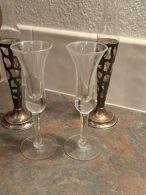 GOTHIC BORDER TEA POT, BRASS BOOK ENDS, SILVER AND GLASS BUD VASES AND MORE