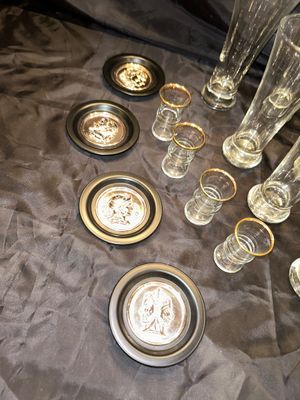 BEER GLASSES, SHOT GLASSES, AND COASTERS