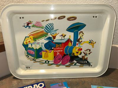 WALT DISNEY CASEY JR METAL TRAY AND CHILDREN'S GAMES AND BOOKS