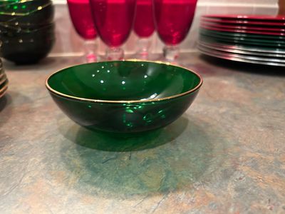 ROYAL KENDAL FINE BONE CHINA PLATES,, GREEN & RED COLORED WATER GOBLETS AND PLATES & MORE