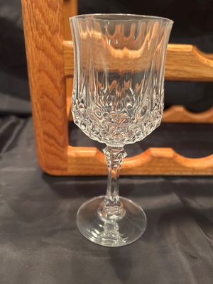 LEAD CRYSTAL STEMMED GLASSES, WINE RACK, AND TWO CANDLESTICK HOLDERS
