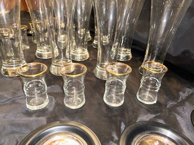 BEER GLASSES, SHOT GLASSES, AND COASTERS