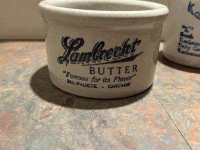 VINTAGE KAUKAUNA KLUB AND LAMBRECHT BUTTER STONEWARE CROCKS
