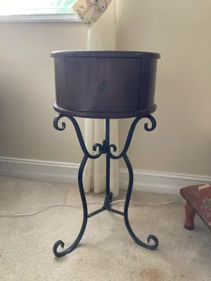 Round Side Table, Expresso Wood Drum Style Top