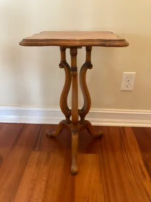 Vintage Wooden Lyre Harp Style Accent Table