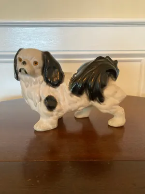 Vintage Cast Black and White Dog Figurine