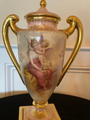 Pair of Decorative Hand Painted Porcelain Urns w/lids