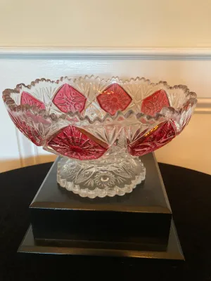 Vintage "Ruby" Imperial Glass Compote Red Flash Sawtooth Edge