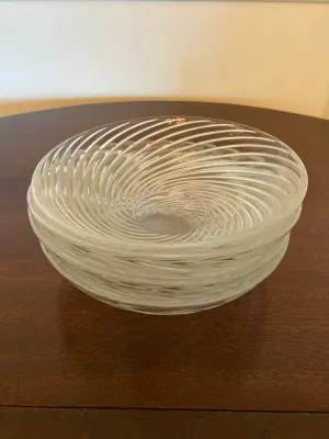 Set of 4 Clear Glass Decorative Bowls with Swirl Pattern