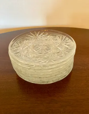 Set of 8 Vintage Anchor Hocking Clear Glass Coaster (4 1/2")