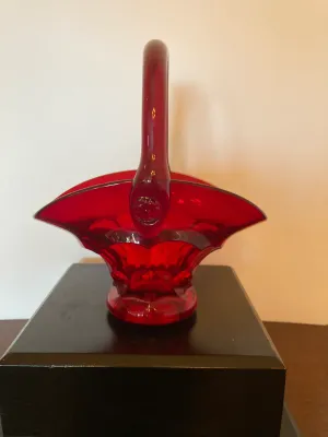 Vintage Red Glass Basket w/handle