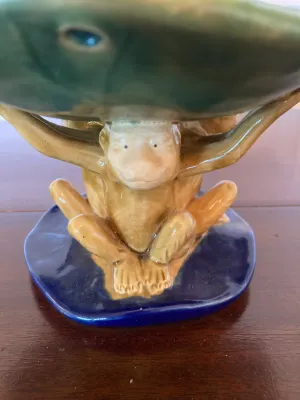 Vintage Majolica Style Ceramic Centerpiece Bowl