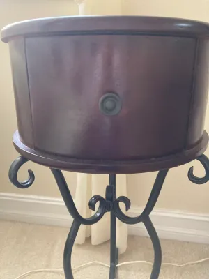 Round Side Table, Expresso Wood Drum Style Top